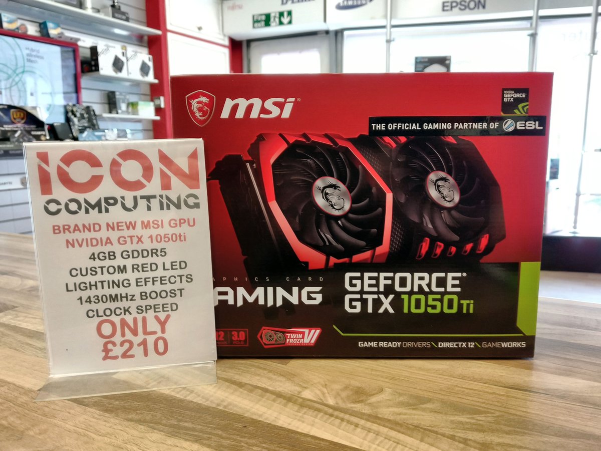 iconnewport's tweet image. *** Price drop *** This MSI Gseries Nvidia GTX 1050ti was £240 now down to £210.
It won&apos;t last long and it&apos;s the only one left, so make sure you don&apos;t loose out.
#msigseries #pricedrop #iconcomputing #sale #nvidiagtx1050ti