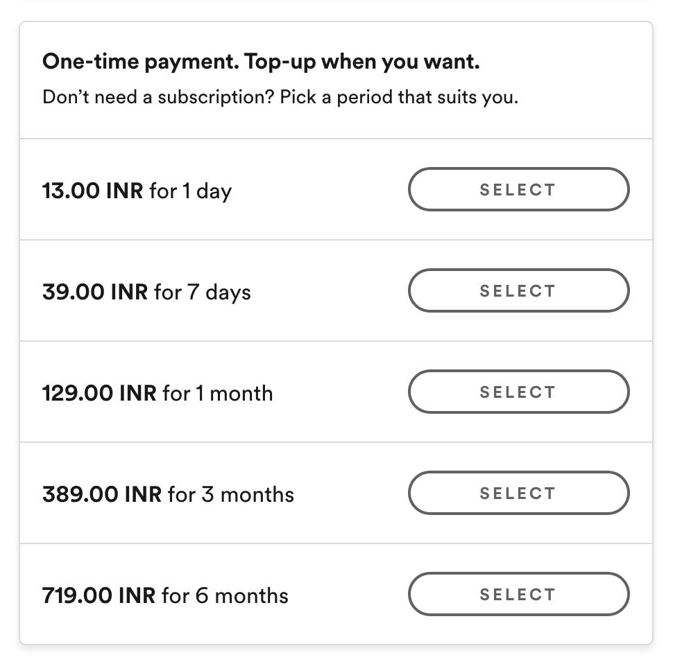 preshit's tweet photo. Spotify India Premium Pricing 

- ₹119/m or ₹1189/yr 
- Students get up to 50% 
- One-time payments start at ₹13 for 1 day https://t.co/NwKsJofZ0d