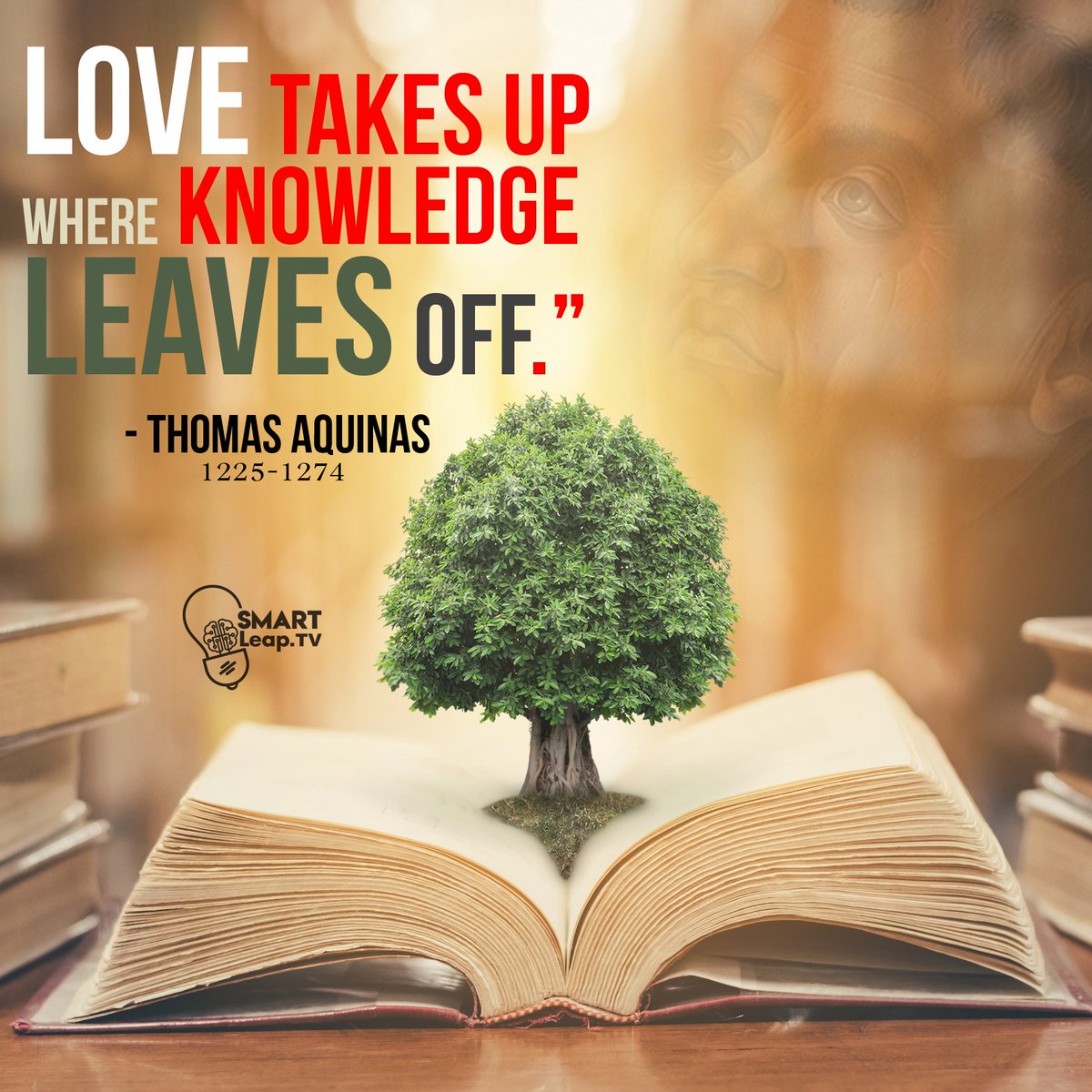 smartleaptv's tweet photo. “Love takes up where knowledge leaves off.” - Thomas Aquinas #smartleap #smartleapers #aquinas https://t.co/crWGJeFgnH