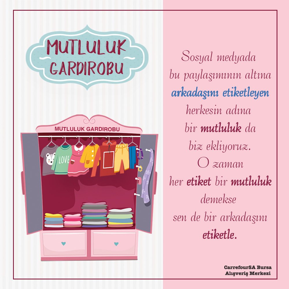 Mutluluk Gardırobu’na bir katkı da benden olsun diyenlere güzel bir haberimiz var! 
Her etiket bir mutluluk demekse, sen de bu paylaşımın altına bir arkadaşını etiketleyerek Korunmaya Muhtaç Çocuklar’a destek olabilirsin.🌸🌱🌷

<a href="/Koruncuk/">Koruncuk</a> #KoruncukVakfı #vakıf #destek #mutluluk