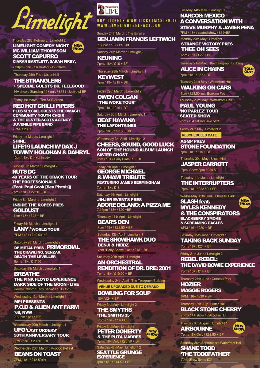 LimelightNI's tweet image. 🚨@LimelightNI weekly listings ticket competition🚨

🔁RT, FOLLOW us + REPLY with which gig you'd love to go to &amp;amp; you could WIN a pair of tickets! 

🎟Winner announced Friday // tickets on sale from Ticketmaster &amp;amp; @KatysBar