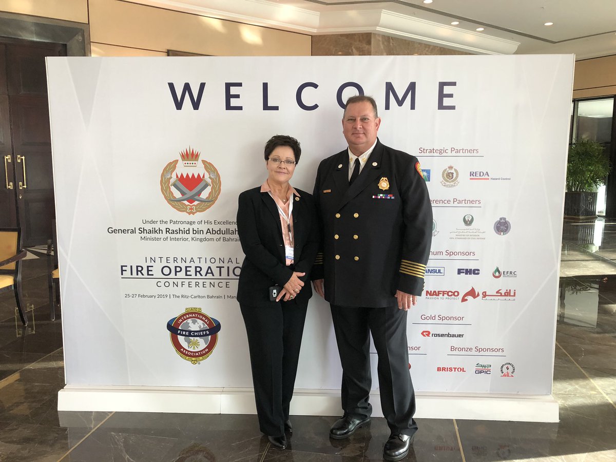 MDFRChief's tweet photo. With @DrLoriIAFF at the @IAFC #IFOC2019 in the Kingdom of Bahrain. Thx Saudi Aramco for the partnership. Great information exchanged. https://t.co/dq0DiUmqfD