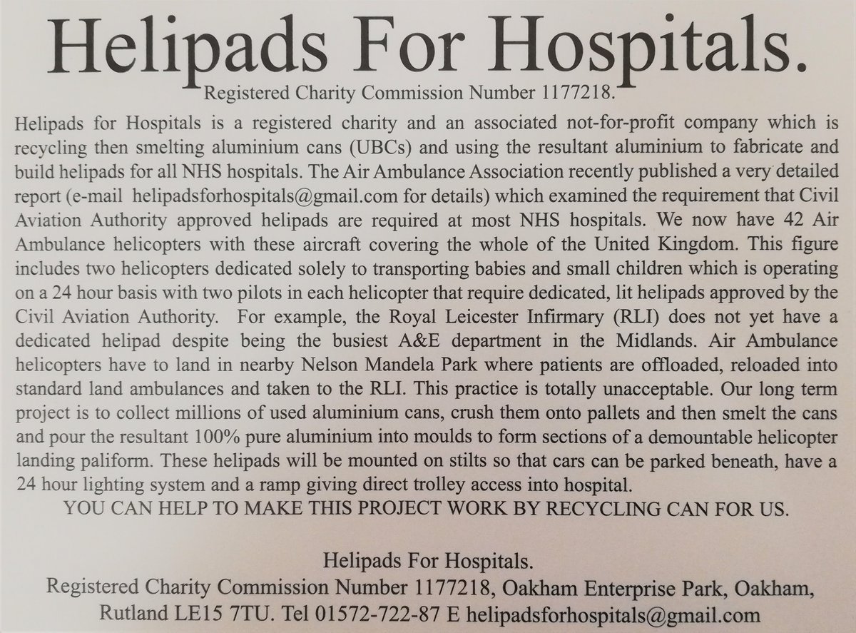 Empty drinks cans can now be recycled @TheKingCentre in Barleythorpe using a new electric can crushing machine. These will be recycled &amp; turned into helicopter landing pads at hospitals. The centre and its café is open to the public during office hours 0830-1700 weekdays #Rutland