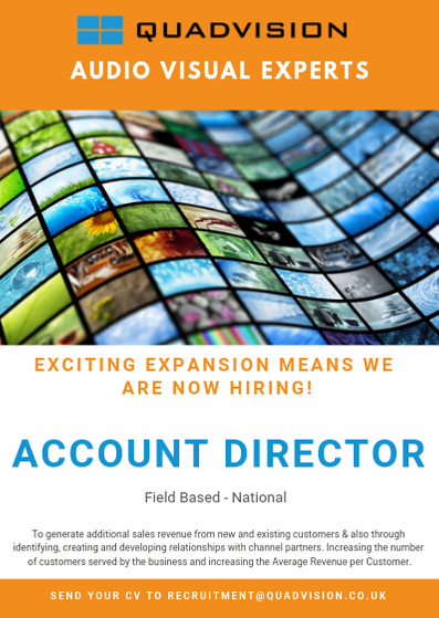 QuadVision1's tweet photo. Quad Vision is expanding and now #recruiting for a field based Account Director. #AV experience is an advantage. Send in your #CV to recruitment@quadvision.co.uk #Jobs #accountdirectors https://t.co/fCTDBpSHCk