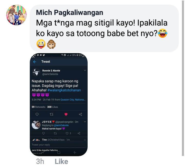 BebeKoh69763148's tweet photo. Ano na? Hahaha ngayong napansin kayo saka nyo sasabihin hindi sila tnutukoy nyo? Ayan ha masyado kayong nahahalata na story maker kayo! Hahaha wag ang LoiNie mga atiii, strong pa sila sa strong. 

View mo to beh! @iamAndalioLoisa https://t.co/aGFWXQaPt4
