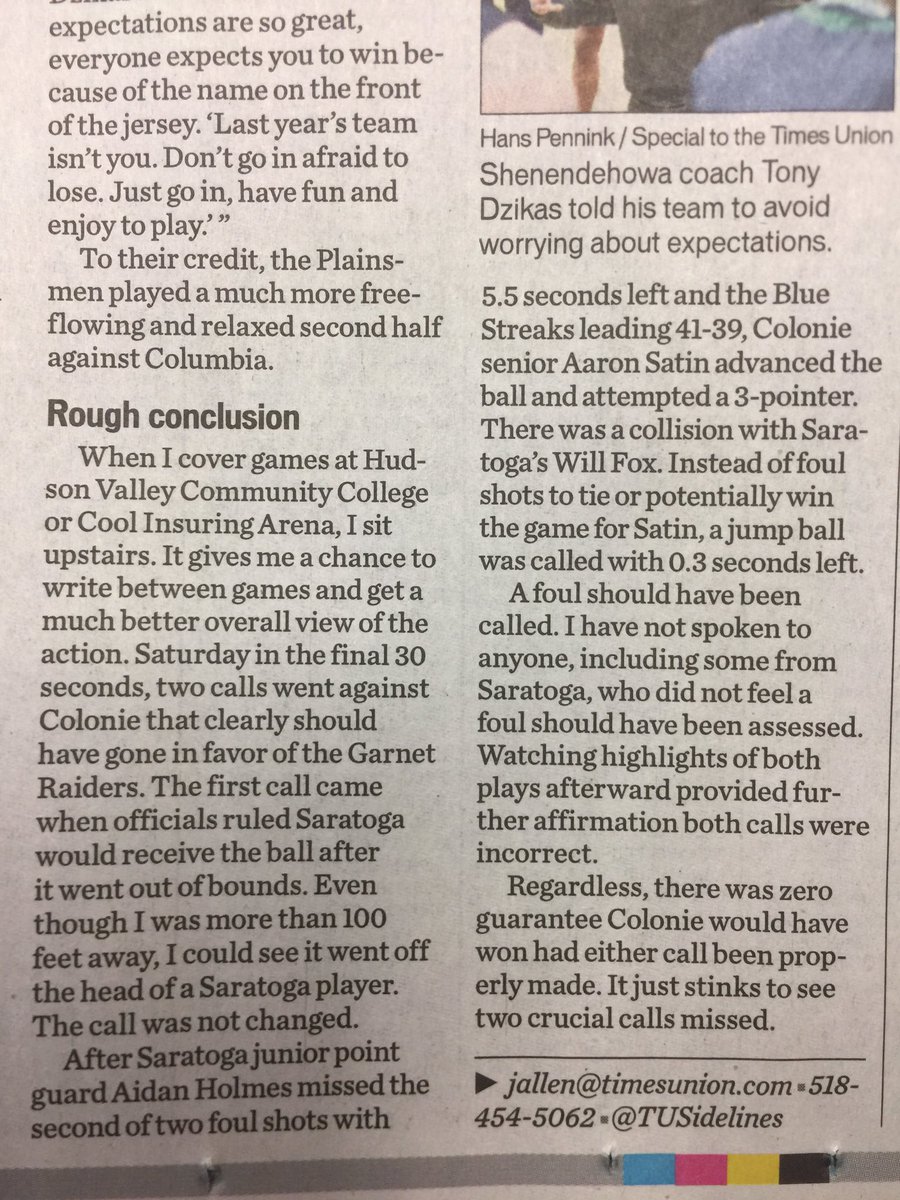 Section_2_hoops's tweet photo. Kudos to @TUSidelines for noting that some bad calls went against @SC_Raiders on Saturday.  Colonie player Satin took a 3-pointer And a toga player reached in and fouled him.   Somehow the ref called it a jump ball. Awful call and probably cost Colonie the game. https://t.co/ec5M8Wgt0e