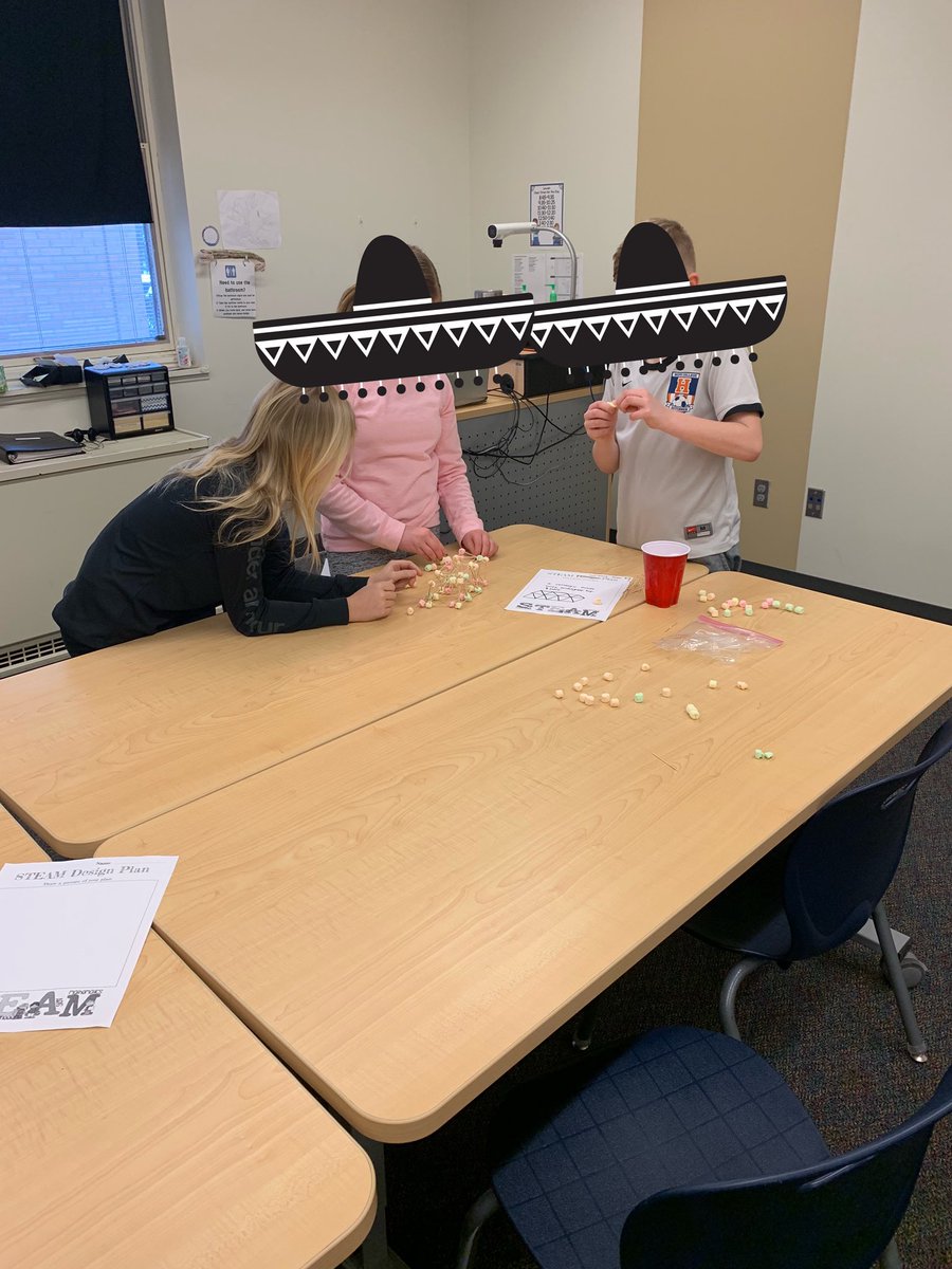MrsAllison4tech's tweet photo. 5th graders tackle a STEAM bridge challenge. Use only 100 toothpicks and a cup of marshmallows. Hearing great convos while working; things like: structurally sound, making modifications, weight, strength. #designthinking #futuredesigners @zeelandschools https://t.co/I7jjqFKjxJ