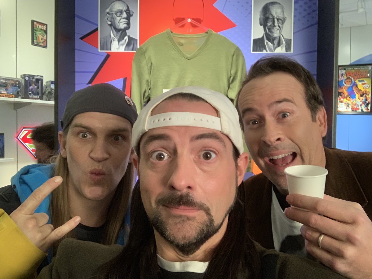 ThatKevinSmith's tweet photo. On Day 1 of #JayAndSilentBobReboot, we shot 9 pages, which represents nearly 10% of the entire flick. @JayMewes and #JasonLee had tons of tongue-twisting dialogue about pop culture - something the boys have done in 2 different centuries now, starting back in 1995 on Mallrats. https://t.co/GYLkxD4tky