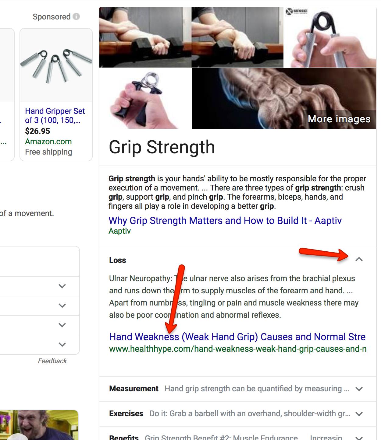 Screenshot of expandable featured snippet