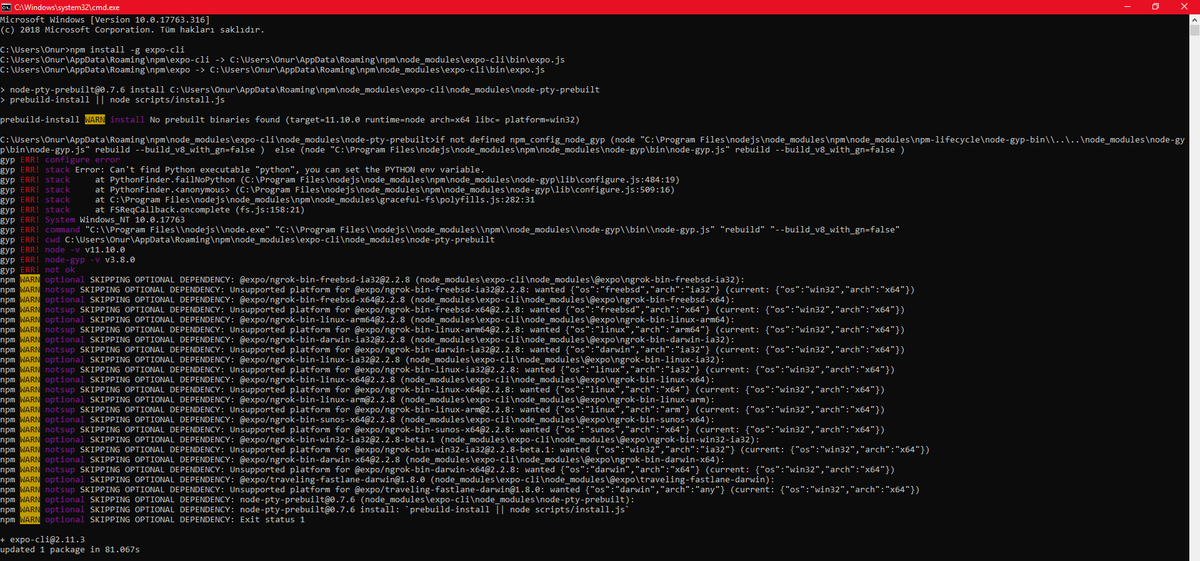 _nrzky's tweet photo. What is this error? Why Expo needs Python? @expo https://t.co/8v5tx1R6nf