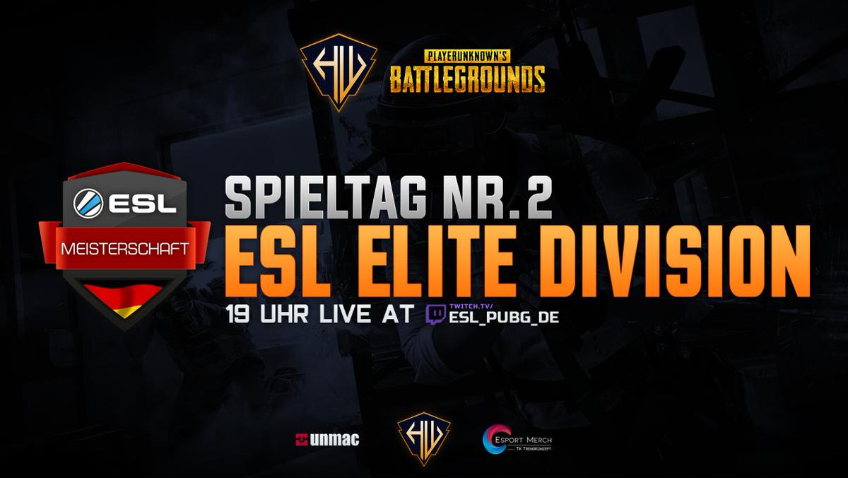 NLG_Kris's tweet photo. ⭐️ESL Elite Division ⭐️

Heute um 19:00 Uhr wird der zweite Spieltag (Map 2,3 &amp; 4) in der @PUBG_DE #ESLMeisterschaft wiederholt.

⏰ 19:00 Uhr
🎙 @SuperBuddyYT und @Mrtweeday
📺 https://t.co/XDRLKYn6lQ 

Wir wünschen allen Teams einen tollen Spieltag!

#FearTheHeat 🔥 https://t.co/Sy7ELHfiLN