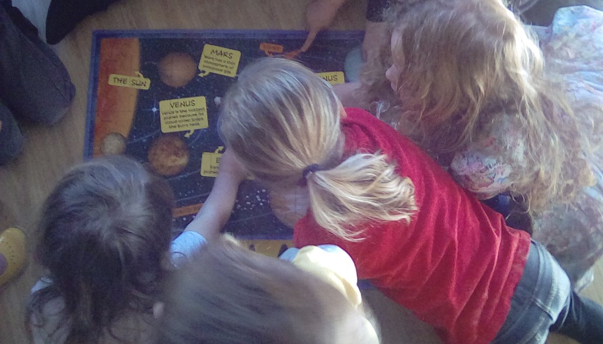 Making_Miracles's tweet photo. BR Pre-Schoolers have had a fun filled day with Space activities! 
We have been talking about the different planets in detail, completing a floor puzzle and making our own planets with paint and cling film! 🌑🌌🌃 https://t.co/HAAUopRXWN