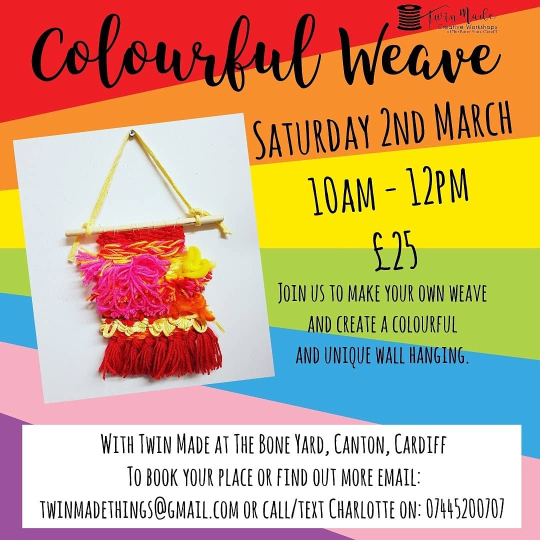 Twin_Made's tweet image. This Saturday!

Saturday 2nd March - Colourful Weave 10am - 12pm £25 Join us to make your own weave and create a colourful and unique wall hanging.

#weaving #wallhanging #learntoweave #Cardiff #Canton #Pontcanna #ThingstodoinCardiff