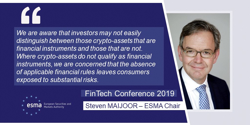ESMAComms's tweet photo. ℹ️Today, ESMA Chair Maijoor spoke on crypto-assets at @ConsultingAfore's #FinTechEU19 Conference stressing that investor protection remains key
🆕More details on #crypto #risks and #regulation - https://t.co/7ViKbplo7s📰 https://t.co/SV13aNC6yU