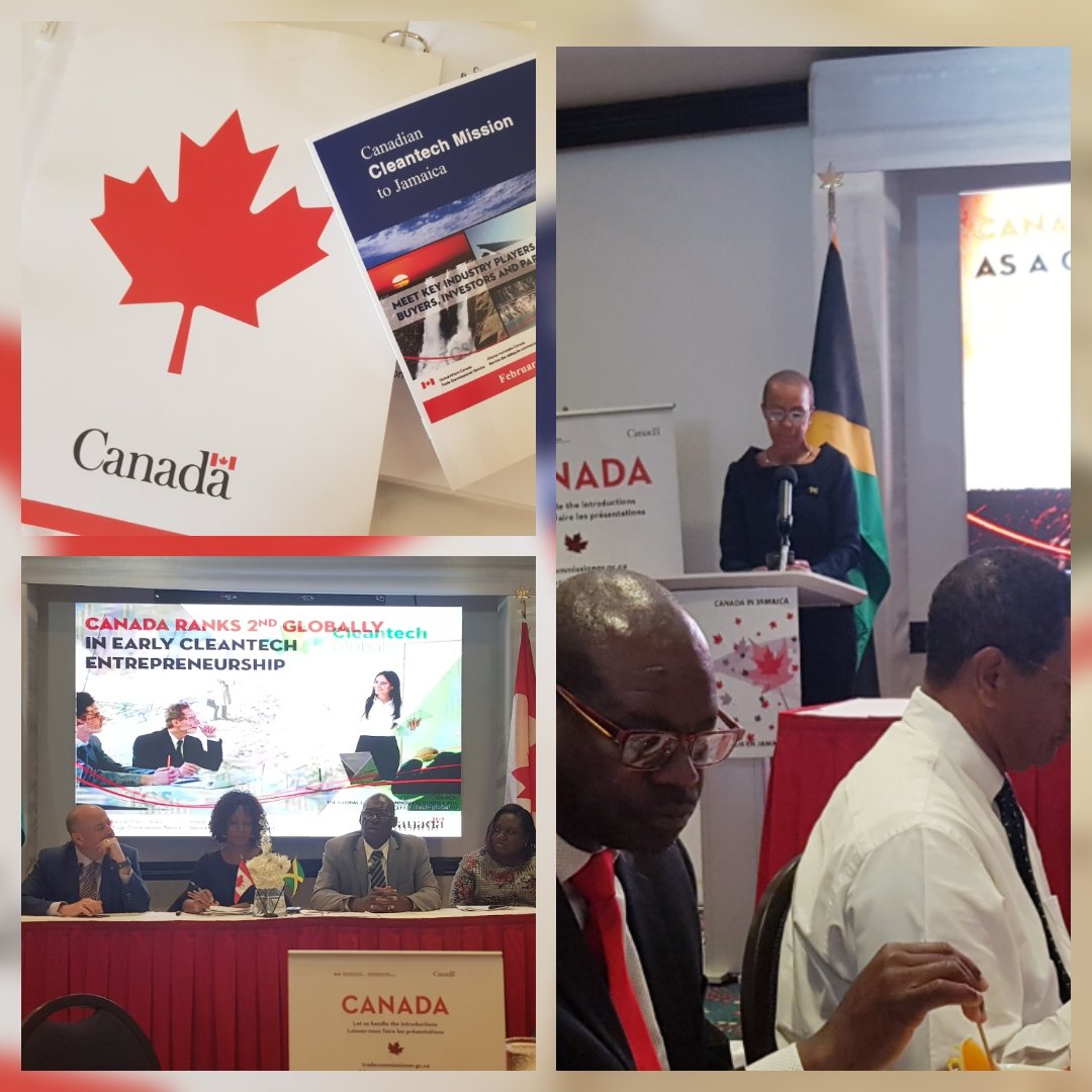 peters_lj's tweet photo. #NOW happening: Canadian Clean Tech Conversation with Hon Minister @fayvalwilliams fuelling #RenewableEnergy agenda with us this morning.  Provocative panel discussion with @MaRSDD @IDB_Caribbean @MSETGovJM.  @CanadaJamaica https://t.co/rqpLDyN7FP