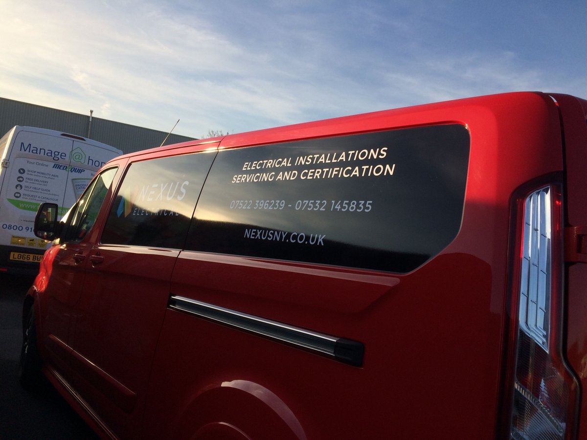 Another #van finished and ready to make sparks fly with its bright #new #livery.Love the #design by Nexus Electrical Ltd. Looks great on their bright red van. I am sure this  #eyecatching #logo will get  phones ringing.
  van liveries phone 01723 332424  signsexpress.co.uk/scarborough