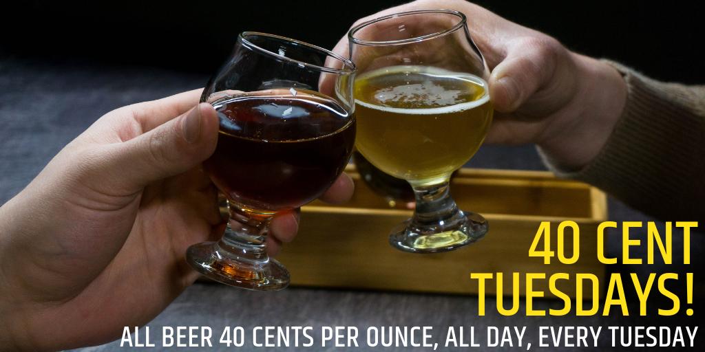 40 cent Tuesdays?! That's right😋 All day every Tuesday we roll back our taps to just 40 cents per ounce! Take advantage and try something new🍺
.
.
.
#EmbraceIndependence #pouryourown