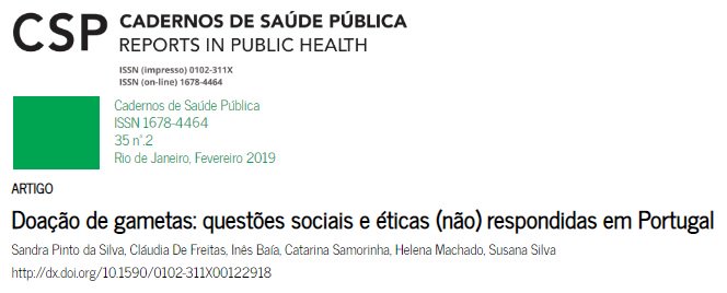 New paper out: @sandraptsilva, <a href="/c6defreitas/">Claudia de Freitas</a>, <a href="/ines_baia/">Inês Baía</a>, @catarinasamorin, <a href="/HelenaCFMachado/">Helena Machado</a> &amp; @susilva_ispup identified social and ethical (un)answered questions in Portugal about #GameteDonation. Find out more <a href="/CadernosSP/">Cadernos de Saúde Pública</a>: cadernos.ensp.fiocruz.br/csp/artigo/666…
#ENGAgEDproject