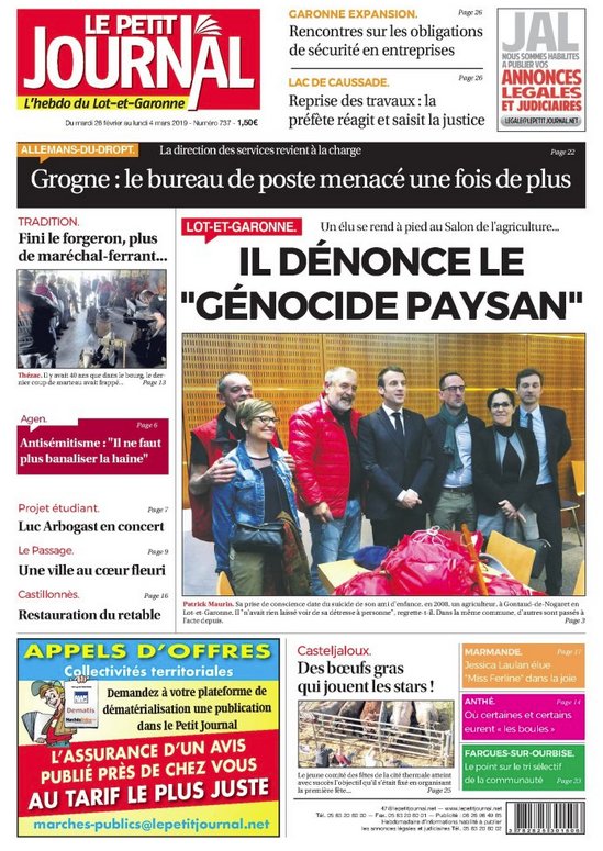 MaurinMarche's tweet photo. Charlotte Pelletier, journaliste du Petit Journal Lot-et-Garonne me fait l'honneur de la première page de l'édition départementale.
#jecontinue
@EmmanuelMacron @AVFreschi https://t.co/llcHDZioCI