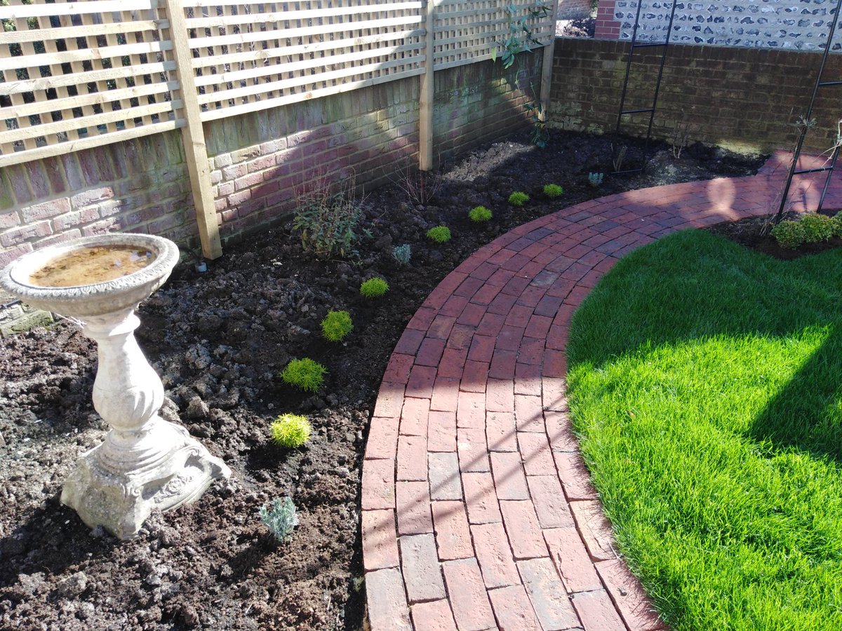 Not every path needs to be straight to the front door. Santolina 'Lemon Fizz' to keep you on the straight and narrow. Thanks globalgarden.com