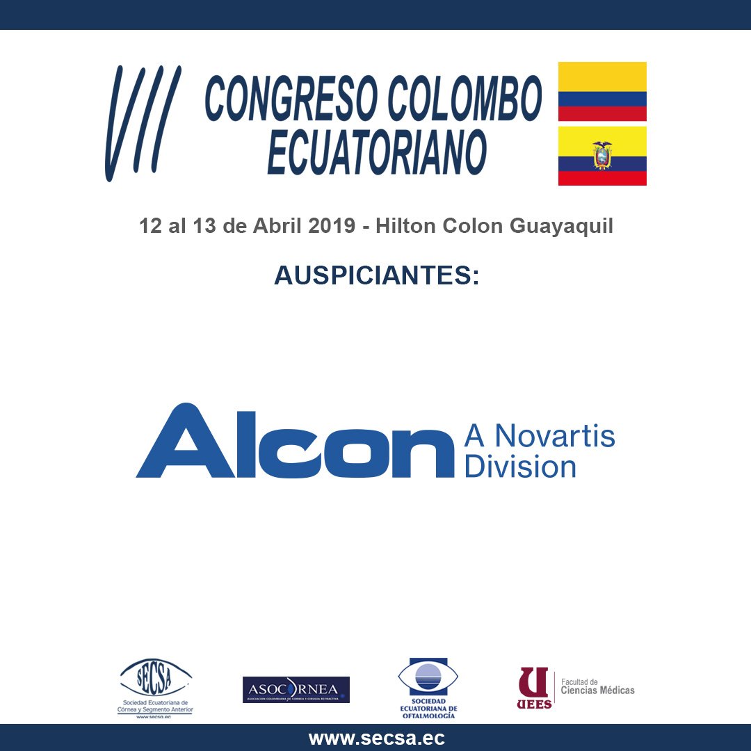 secsa2019's tweet photo. Agradecemos el auspicio de ALCON, y les Invitamos a participar del VII Congreso Colombo Ecuatoriano SECSA 2019 #oftalmologia #dmcecuadorcongresos #dmcecuador #secsa2019 https://t.co/KnQ1mx9qJU