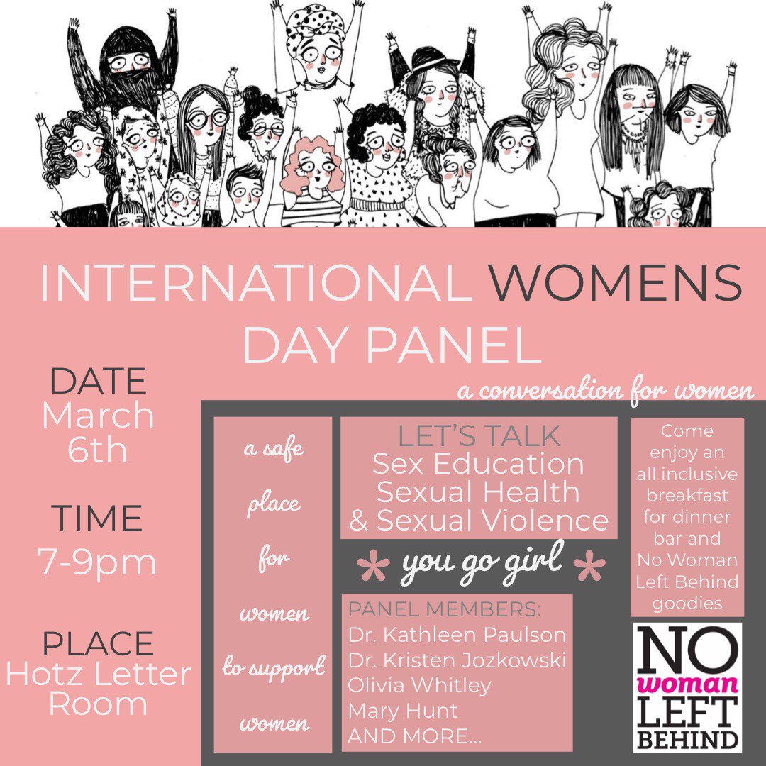 NEXT WEEK!! Join us for a great conversation with experts and a delicious breakfast bar to celebrate International Women’s Day! March 6th in Hotz Honors Hall 7-9pm 💃🏻💃🏻💃🏻