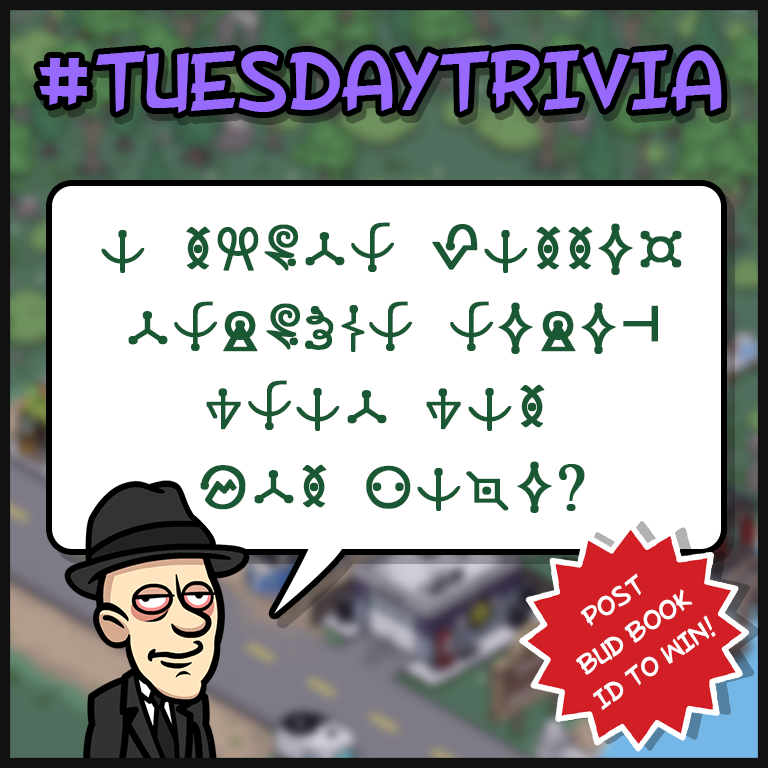 BFGrassRoots's tweet photo. We're near the end of this month's theme 🔍, but there's still another #TuesdayTrivia mystery to crack 🐌🐢 Decode this question and give us the answer for another chance at some sweet Potbucks! 👁 One extra hint is: Hawaiian shirts 💥 #BFGR #GrassRoots https://t.co/1NQvvdZf9k
