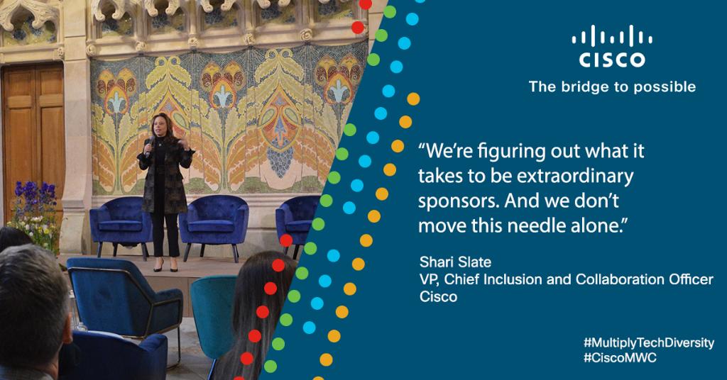 CiscoSP360's tweet image. Two years ago at MWC we introduced the #MultiplierEffect. This year at #MWC19, Cisco VP and Chief Diversity and Inclusion officer, Shari Slate (@s_slate90) shares how we&apos;ve progressed. #CiscoMWC Sign the pledge: cs.co/6013EpfVJ.