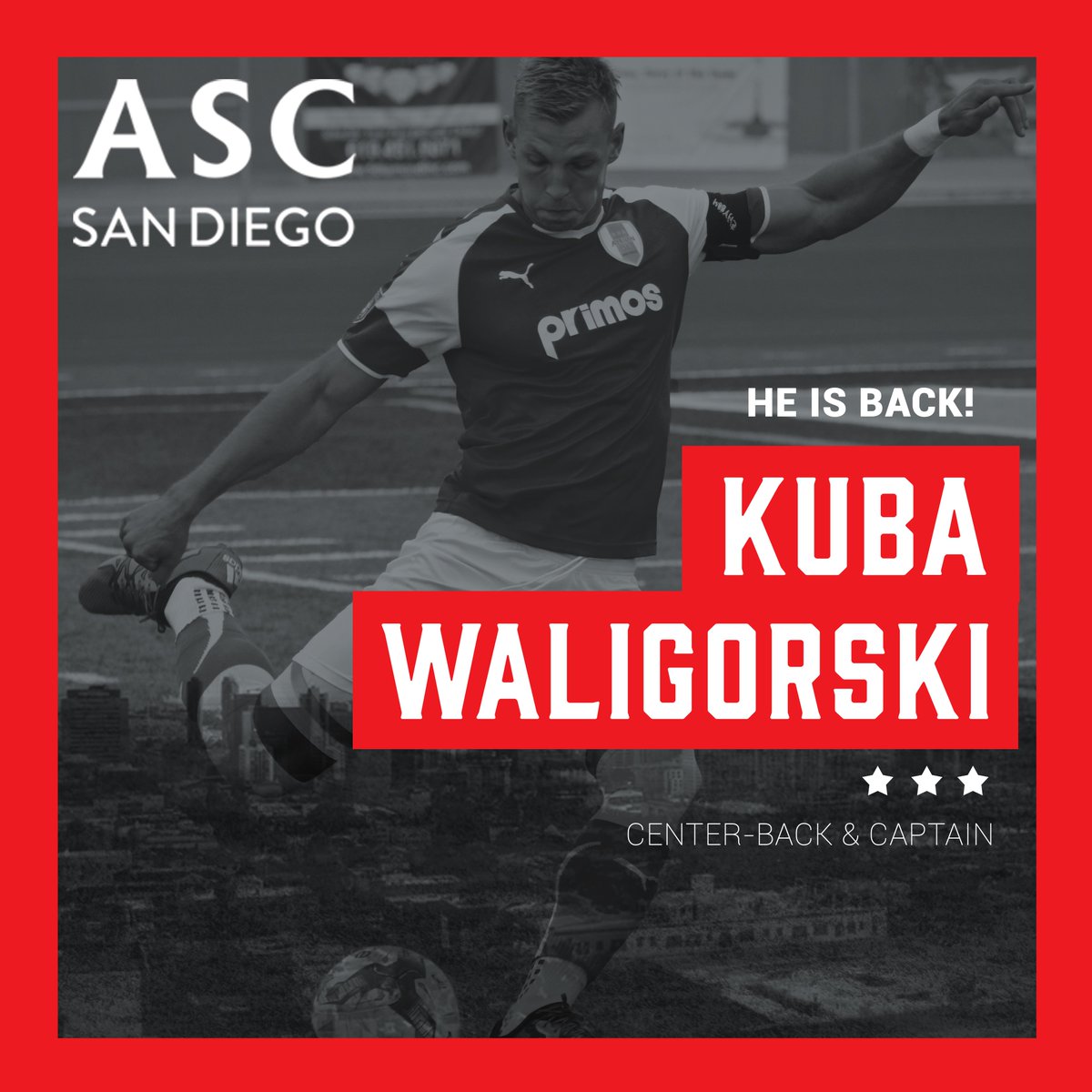 ascsandiego's tweet image. @ascsandiego's center-back &amp;amp; captain, and for sure one of ASC’s fan favorites Kuba Waligórski IS BACK‼️🙌

#ASCSD #WePlayForSD