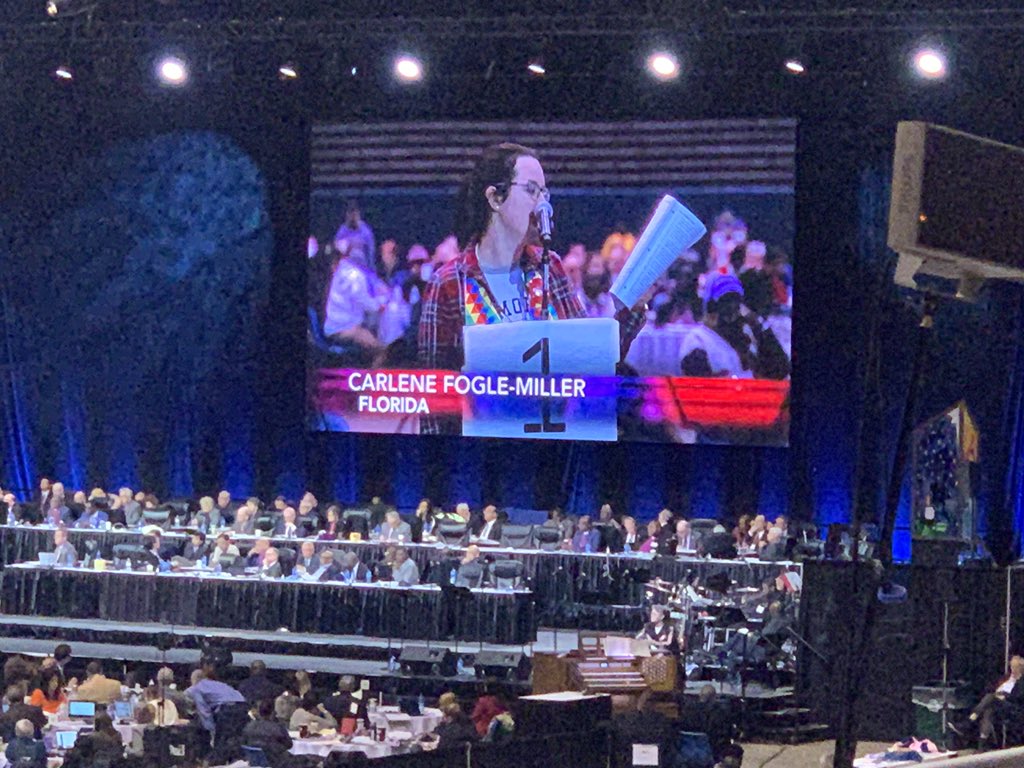 MFSAVoices's tweet photo. Carlene Fogle-Miller of Florida, and legislative bad-ass, demands an investigation by the Committee on Ethics on the rumor that the WCA has been buying votes. Passes by 51%. Only needed 20%. #GC2019 #UMCCG #MFSAvoices https://t.co/M2Ew5E86yM