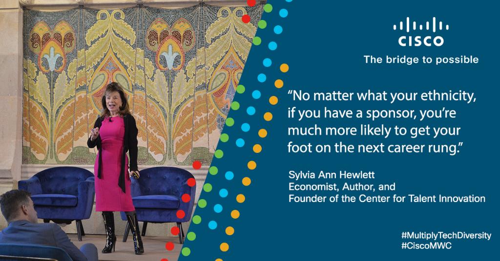 CiscoSP360's tweet image. Author @SAHewlett joins us tonight for our #MultiplyTechDiversity event, sharing insights on the benefits of sponsorship. Join the movement here: cs.co/6019EpfwP. #MWC19 #CiscoMWC