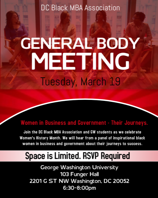 We'll be celebrating Women's History Month by hearing from successful women! Join us at George Washington University on 3/19.