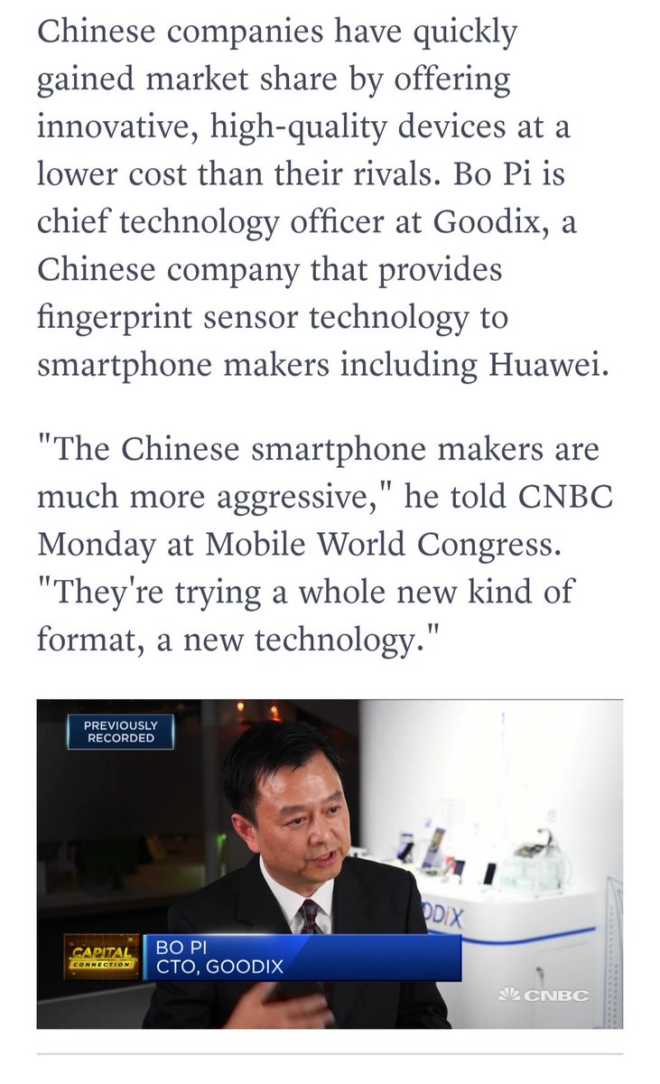 GoodixTech's tweet photo. Goodix's CTO Dr. Bo Pi talked about the application of in-display fingerprint sensor and the current smart phone industry in an interview with @CNBC's @eschulze9 at #MWC19. https://t.co/My27bAAfZ3 https://t.co/ILcjHzKON0