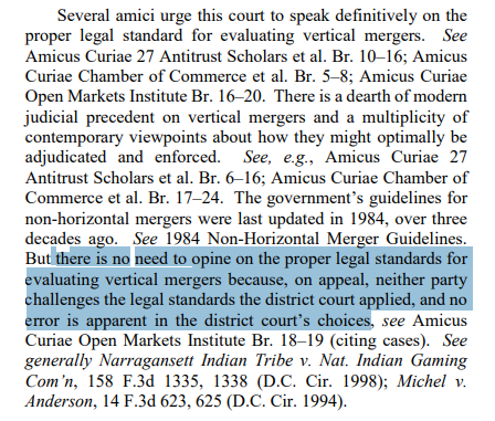 bkoenig94's tweet photo. One thing the appellate court didn't do was dive into the proper legal standard to judge "vertical" mergers like this one, between cos. on different points in the supply chain, rather than direct horizontal competitors https://t.co/TQwbr6jJ8e