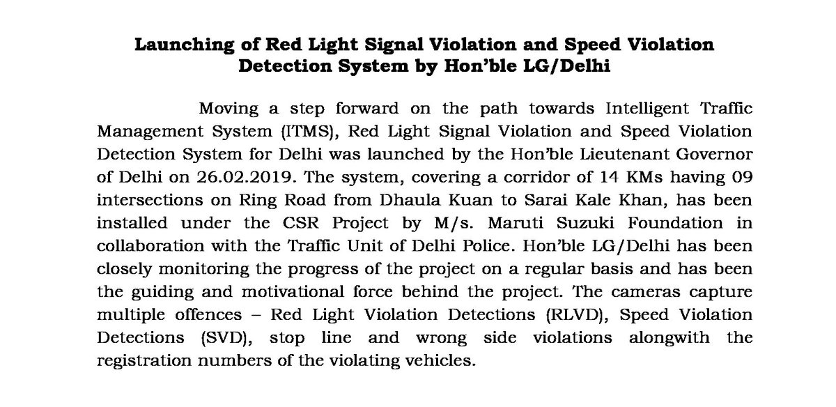 Launching of Red Light Signal Violation and Speed Violation Detection System by Hon’ble LG/Delhi @maruti_corp