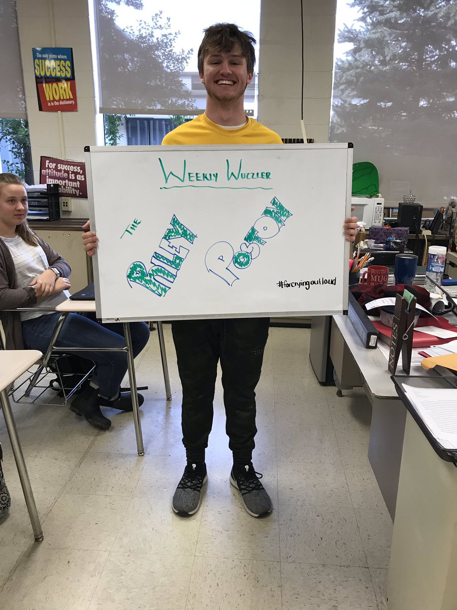 d_galadyk's tweet photo. Our second #weeklywuzzler of 2019 is THE Riley Poston! #wordwizard #forcryingoutloud #TravisScottinspiredhim https://t.co/RLIwjpUdhq