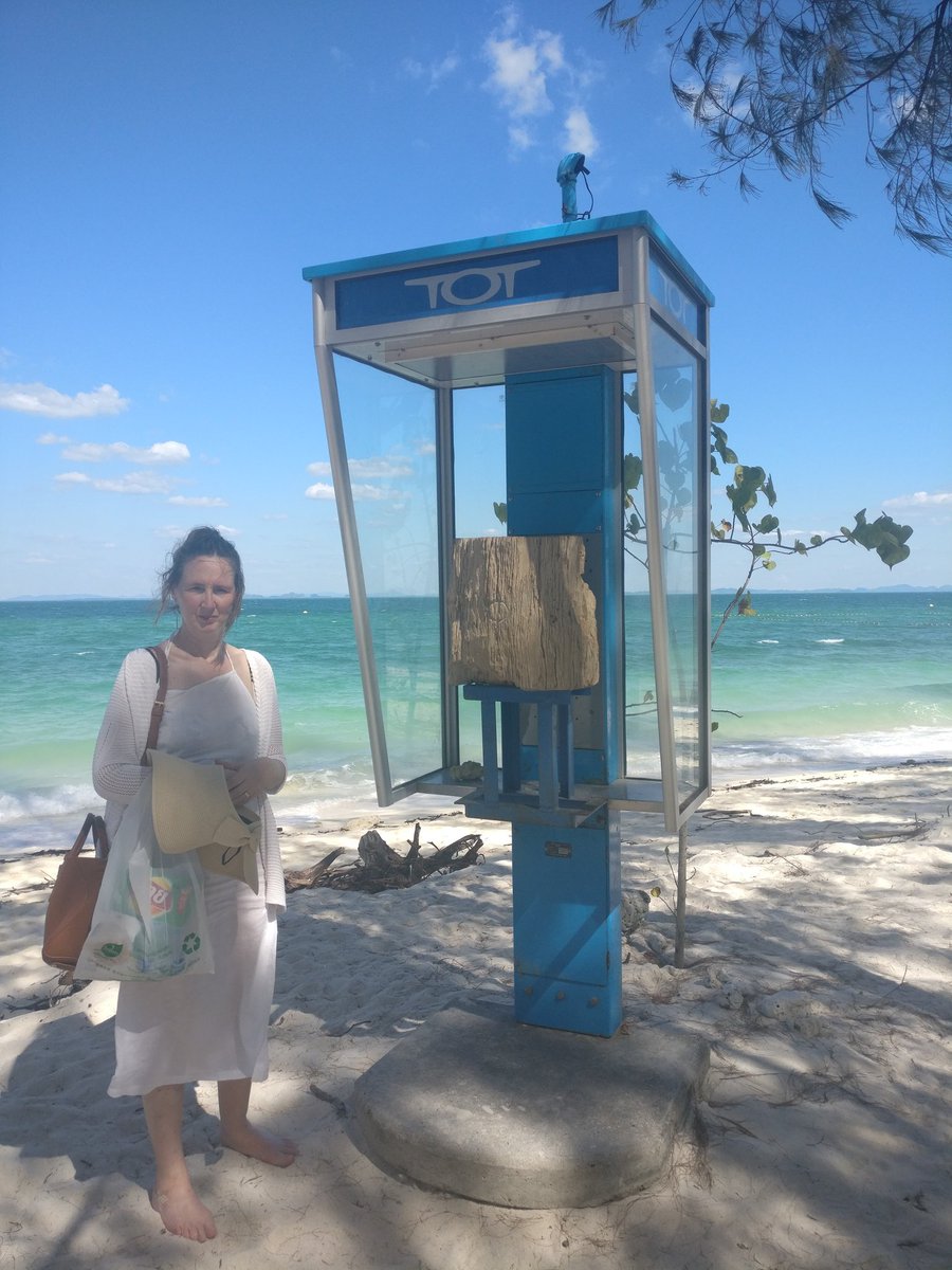 hillcai's tweet photo. The things we do for art. Catching the end of the 1st @thailand Biennale in #Krabi, what an incredible place! We took a boat to #Koh Poda and saw Leung Chi Wo's Monuments of Solitude, a phone box with no phone on a desert island #thailandbiennale #arttourism #mamcaa @SothebysInst https://t.co/5Y9jAF9udd