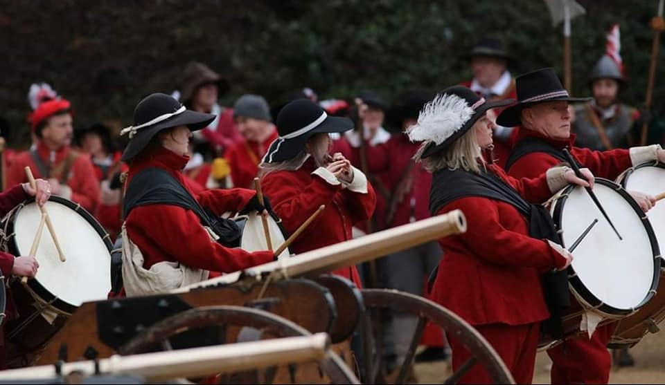The Marquess of Winchester's Regiments drummers in front of the Kings Army new Robinets at the commemoration of Charles 1st death in Whitehall January 27th 2019.