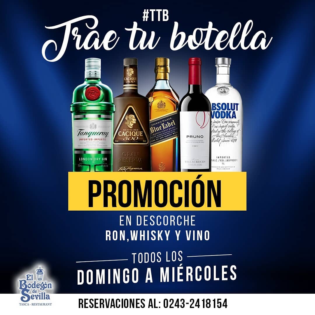 bodegondsevilla's tweet photo. ¡LOS MARTES SON DE BODEGÓN! 😉🙆‍♀️🙆‍♂️

De Domingo a Miércoles tenemos nuestra promoción de TTB (TRAE TU BOTELLA) descorche de Ron, Whisky y vino. 🍾🎉🍷🥂

Ven con tus seres queridos y sal de la rutina en el lugar más bonito de Maracay. 👨‍👩‍👧‍👦💑

¡Estamos para complacerte!💕 https://t.co/wbWVkpqhY0