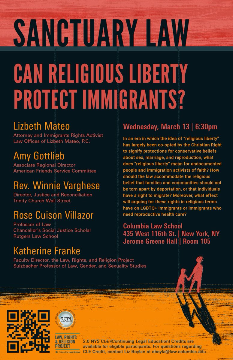 #SavetheDate: Weds., 3/13 6:30 pm: "Sanctuary Law: Can Religious Liberty Protect Immigrants?" Panel Discussion <a href="/ColumbiaLaw/">Columbia Law School</a>, w/<a href="/LizbethMateo/">Lizbeth Mateo Jimenez (M, E, & A's auntie)</a>, @ProfRCVillazor, Amy Gottlieb of <a href="/afsc_org/">AFSC</a>, &amp; Rev. Winnie Varghese, @TrinityWallSt. Moderated by <a href="/ProfKFranke/">Katherine Franke</a>: eventbrite.com/e/sanctuary-la…