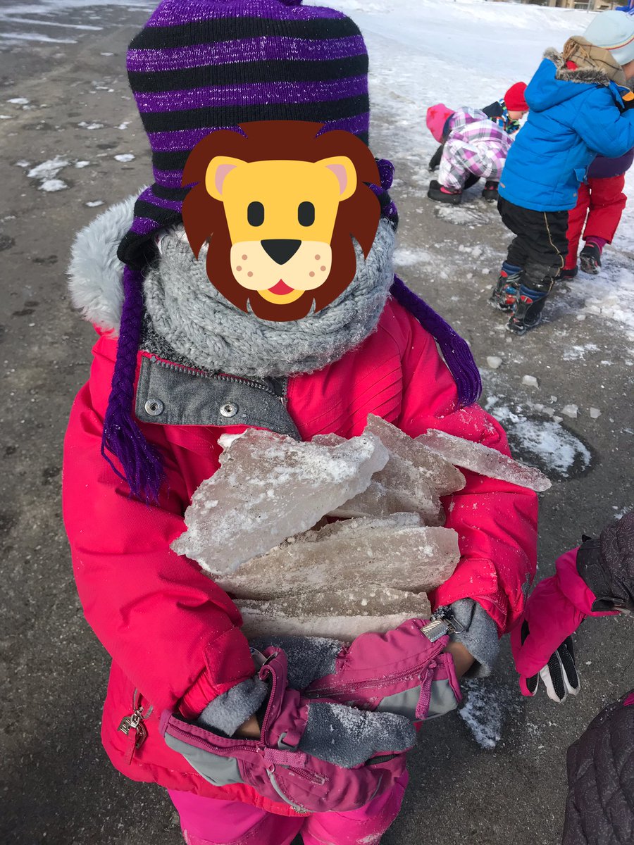 SESKinders's tweet photo. On our walk this morning we found ice chunks!!! They can be tools, collections, jewels, lasers... so many ideas. #outdoorlearning #TMOWinterChallenge #YRDSBEarlyYears #YRDSBGetOut https://t.co/hprIqD5HdB
