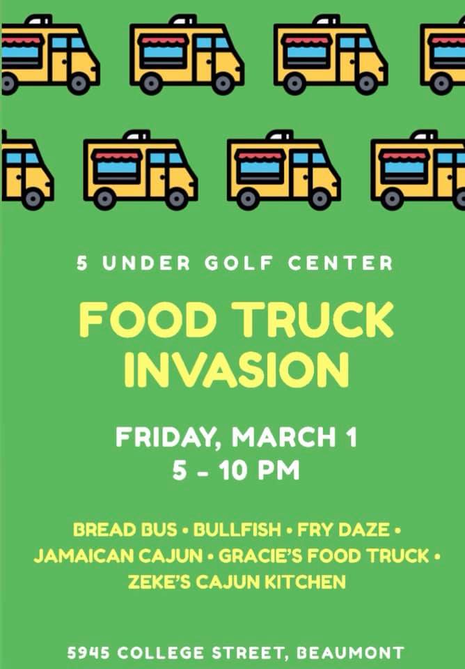 VisitBeaumontTX's tweet photo. Check out the Food Truck Invasion at @gppgolf this Friday! Eat, drink, play yard games and of course, GOLF! 🏌️♀️🌯🍺 #eatbmt #bmttx https://t.co/IpI9bH0pMI