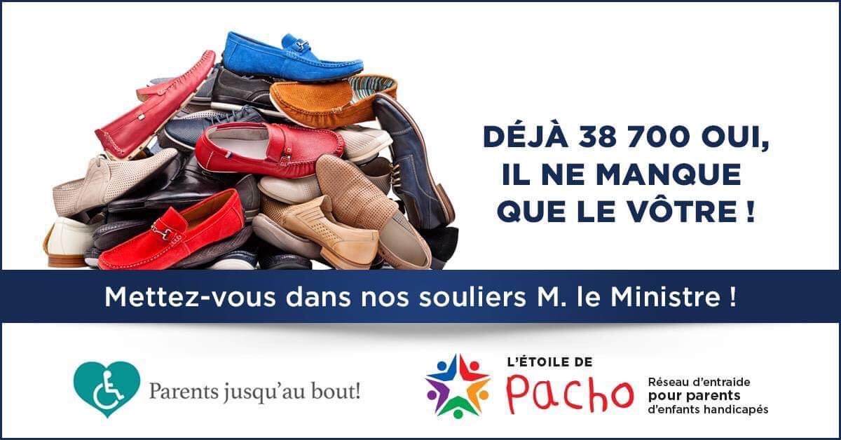 Inspiré par la tradition des souliers neufs avant chaque dépôt de budget, nous lançons la campagne: Mettez-vous dans nos souliers! <a href="/EricGirardMFQ/">Eric Girard</a> vous avez #maintenant le pouvoir de respecter votre engagement pour les familles d’enfants handicapés du Québec #polqc #assnat #CAQ