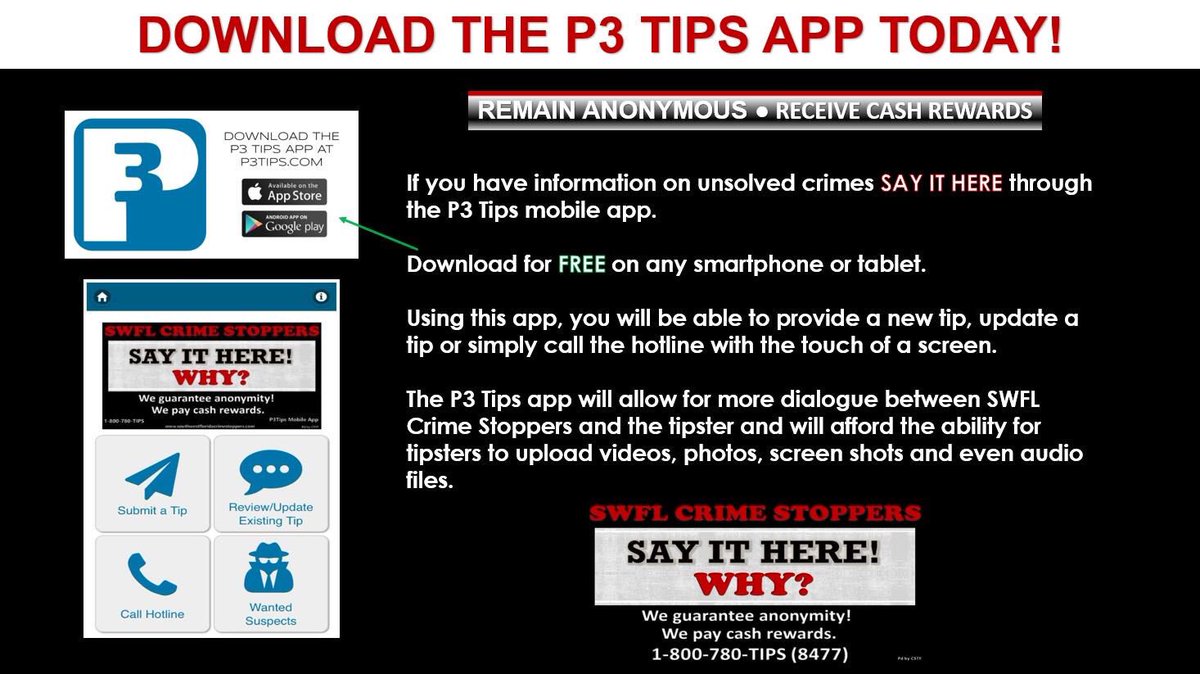 BLPpatrol's tweet photo. It’s #TipsterTuesday at #BLP so we’re remindIng the public; you can submit ANONYMOUS tips to SW Florida #CrimeStoppers by downloading the #P3Tips mobile app today & get cash rewards! https://t.co/DyRVJQ8tAI