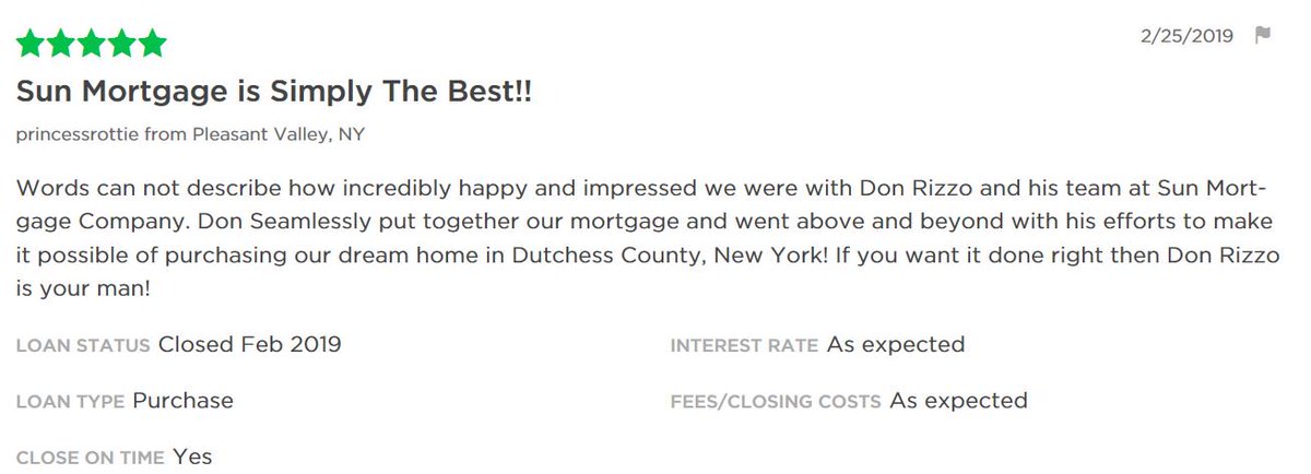 SunMortgage's tweet photo. Another great review from a recent client. Thanks Jeanie. https://t.co/MlFcfuHtHk