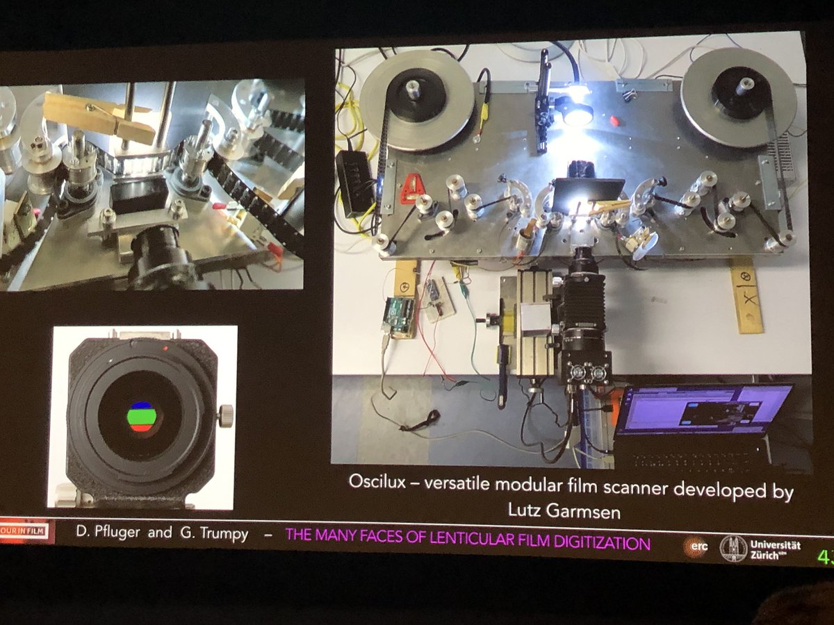 digitensions's tweet photo. Hackers guide to scanning, Oscilux being used to capture lenticular film - fascinating talk by David Pfluger and Giorgio Trumpy #ColourinFilm https://t.co/1druVpnmim