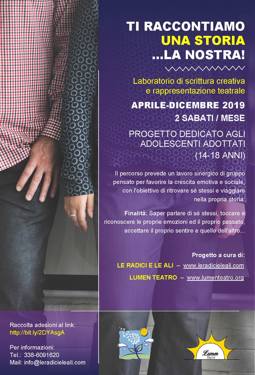 ilpiov's tweet photo. Vi presentiamo il Laboratorio di scrittura creativa e rappresentazione teatrale "TI RACCONTIAMO UNA STORIA: LA NOSTRA!", un progetto dedicato agli adolescenti adottati (14-18 anni) a cura di LE RADICI E LE ALI  e LUMEN TEATRO. Raccolta adesioni QUI: https://t.co/ZOeAQK6kEG :-) https://t.co/OY5M7A9ACT