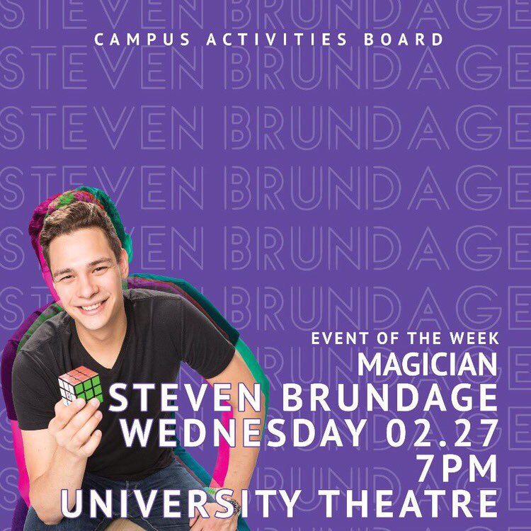 Tomorrow <a href="/7pm/">Huong Le</a> in the university theater Campus Activities Board will be hosting Magician Steven Brundage. Come join us for a very exciting show!