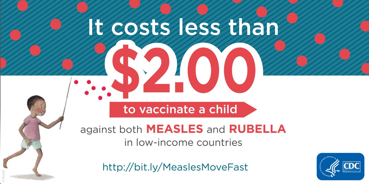 Global measles outbreaks pose a serious threat to #globalhealthsecurity. CDC and global health partners urge every country to reach more than 95% immunization coverage to stop these outbreaks. bit.ly/MeaslesMoveFast