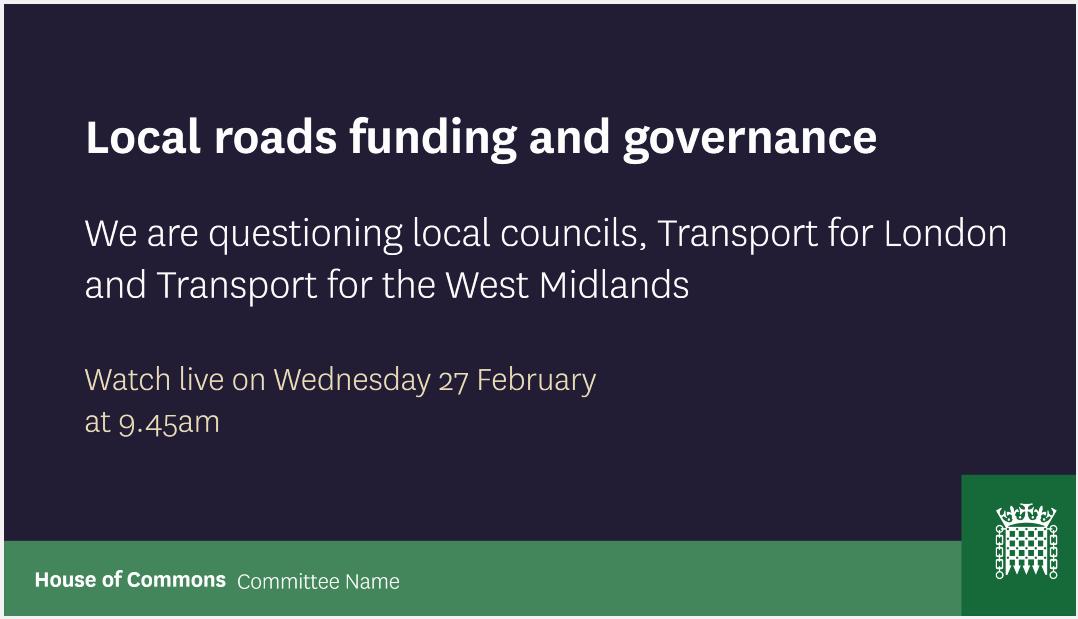 TransportCttee's tweet photo. Join us tomorrow morning for our latest session about #potholes https://t.co/3QT0l1nwVo